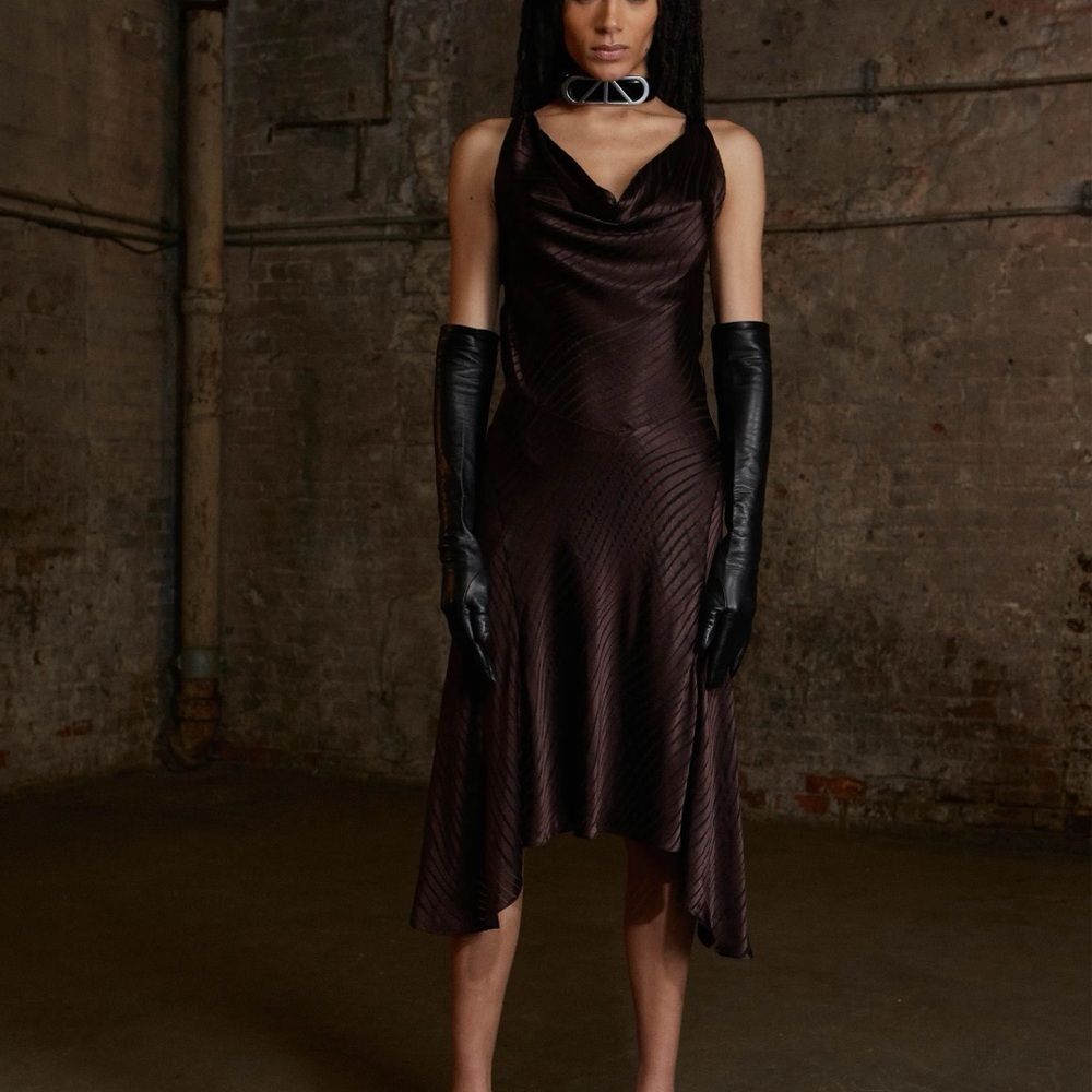 RtA NWT Size 6 Asymetrical Wave Design Cowl Neck Dress